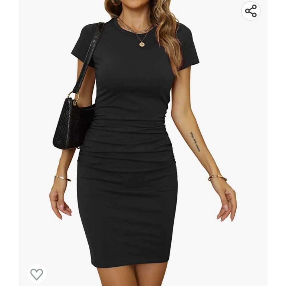 Missufe Women's Short Sleeve Ruched Casual Sundress Midi Bodycon T Shirt Dress